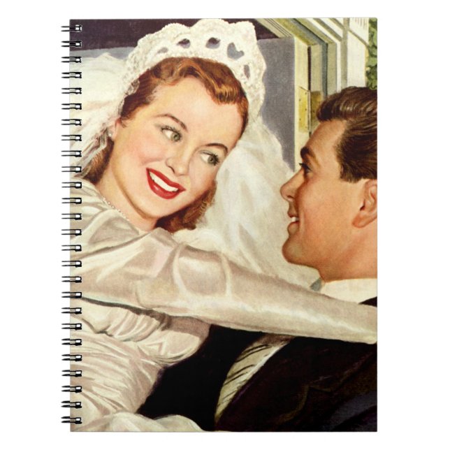 Vintage Wedding Newlyweds, Happy Bride and Groom Notebook (Front)