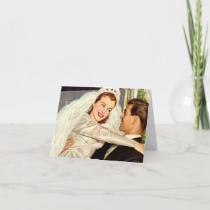 Vintage Wedding Newlyweds, Happy Bride and Groom Thank You Card