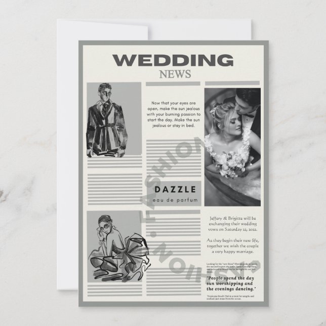 Vintage Wedding newspaper  Invitation (Back)