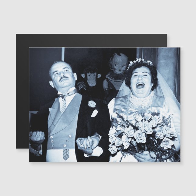Vintage Wedding Picture Happy Couple Funny Bride (Front/Back)