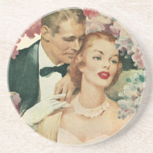 Vintage Wedding Portrait, Retro Bride and Groom Coaster
