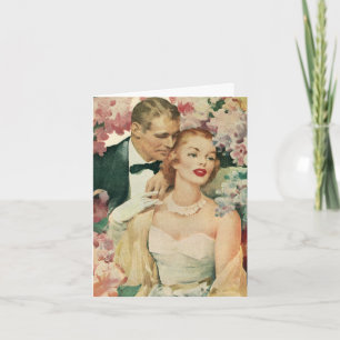 Vintage Wedding Portrait, Retro Bride and Groom Thank You Card