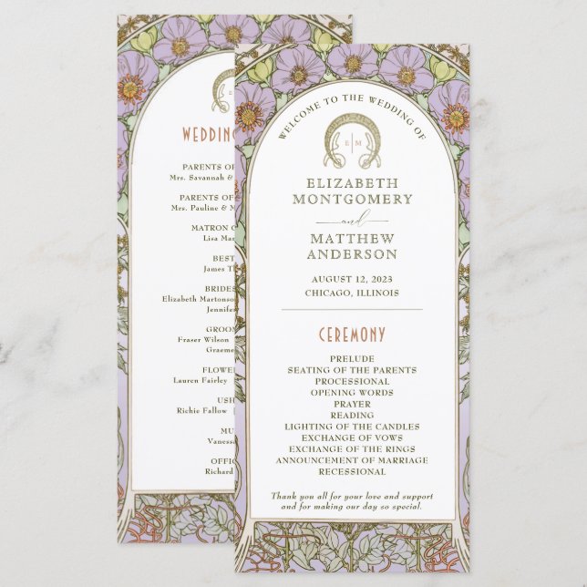 Vintage Wedding Program Art Nouveau by Mucha (Front/Back)