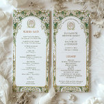 Vintage Wedding Program Ivory, Green & Gold<br><div class="desc">This elegant wedding program captures the timeless beauty of Art Nouveau with its luxurious floral detailing. Featuring an intricate border of gold and white blossoms with lush green leaves, the design frames the program details in a sophisticated and graceful manner. The front showcases the wedding ceremony timeline, while the back...</div>