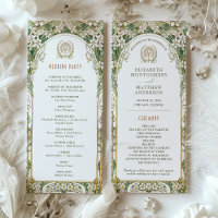 Vintage Wedding Program Ivory, Green & Gold