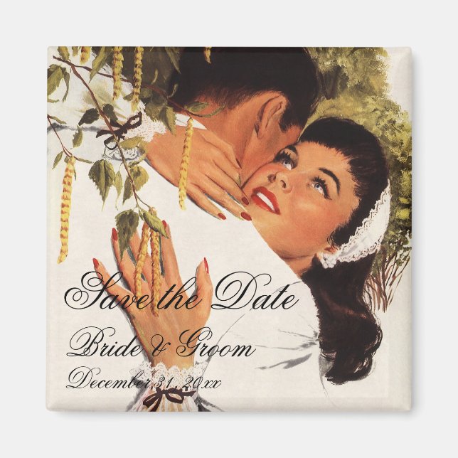 Vintage Wedding Proposal Hug Save the Date Magnet (Front)