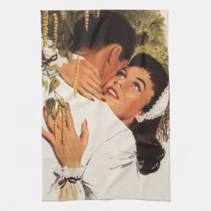 Vintage Wedding Proposal, Love and Romance Tea Towel