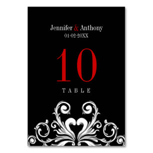 Vintage Wedding Red Black Table Number Card
