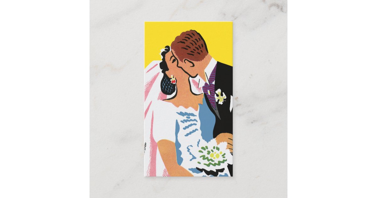 Vintage Wedding, Retro Bride and Groom Kissing Enclosure Card | Zazzle