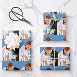 Vintage Wedding, Retro Bride and Groom Kissing Wrapping Paper Sheet