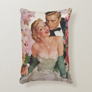 Vintage Wedding, Retro Bride and Groom Newlyweds Decorative Cushion