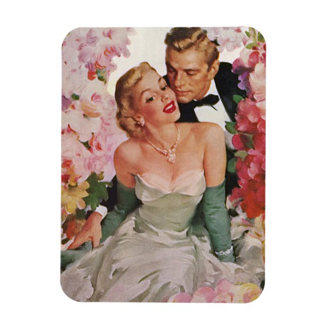 Vintage Wedding, Retro Bride and Groom Newlyweds Magnet (Vertical)