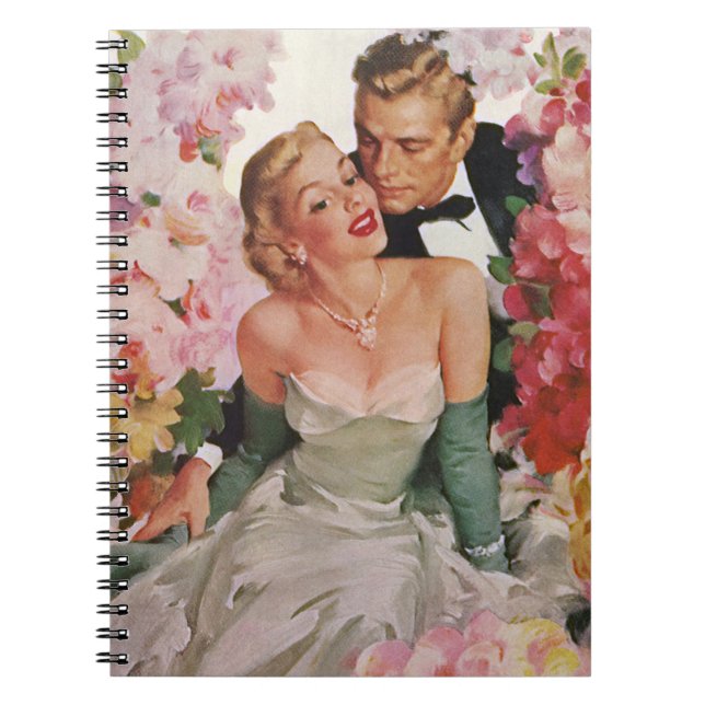 Vintage Wedding, Retro Bride and Groom Newlyweds Notebook (Front)
