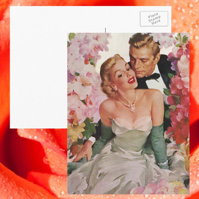 Vintage Wedding, Retro Bride and Groom Newlyweds Postcard (Creator Uploaded)