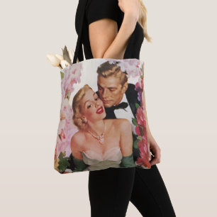 Vintage Wedding, Retro Bride and Groom Newlyweds Tote Bag