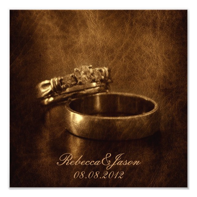 vintage wedding rings rustic engagement party photo print (Front)