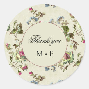 Vintage wedding rose garden floral classic round sticker