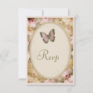 Vintage Wedding Rsvp Roses Butterfly, Music Notes