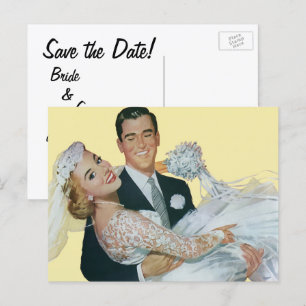 Vintage Wedding Save the Date! Bride and Groom Announcement Postcard