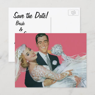 Vintage Wedding Save the Date! Happy Newlyweds Announcement Postcard