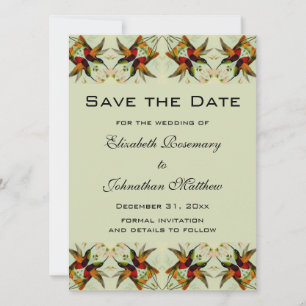 Vintage Wedding Save the Date Hummingbirds Flowers