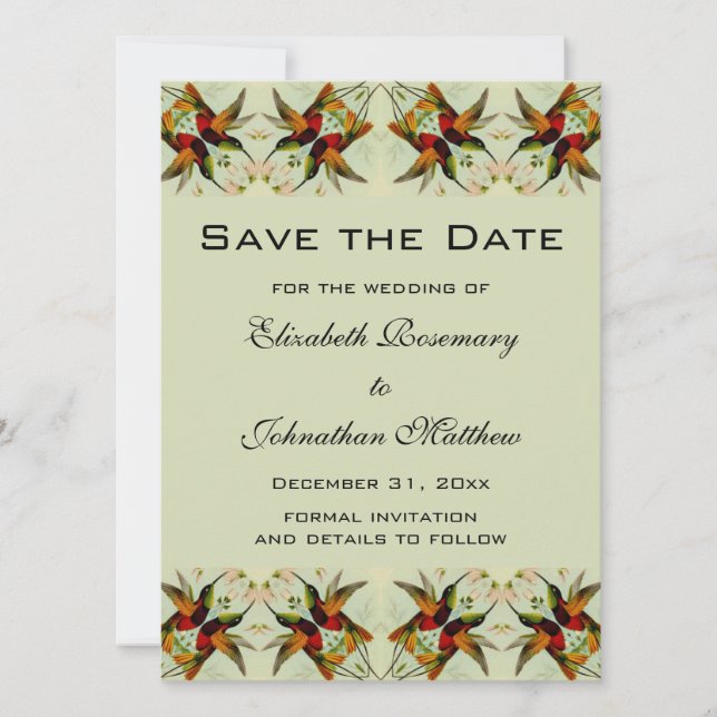 Vintage Wedding Save the Date Hummingbirds Flowers (Front)