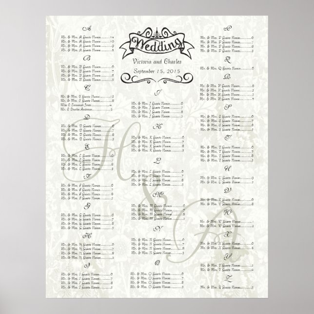 Vintage Wedding Special Event Guest Seating Chart (Front)
