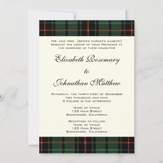 Vintage Wedding, Tartan Davidson Modern Pattern Invitation (Front)
