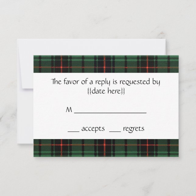 Vintage Wedding, Tartan Davidson Modern Pattern RSVP Card (Front)
