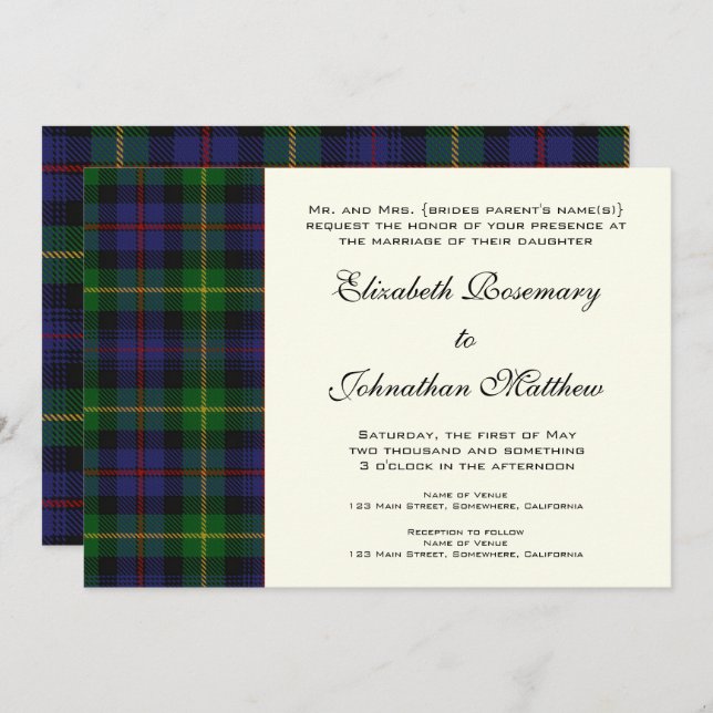 Vintage Wedding, Tartan Farquharson Pattern Invitation (Front/Back)