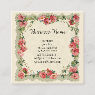 Vintage Wedding Theme, Pink Roses and Flowers Square Business Card