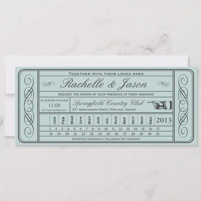 Vintage Wedding Ticket  II  Punchout Invitation (Front)