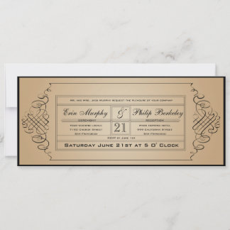Vintage Wedding Ticket Invitation