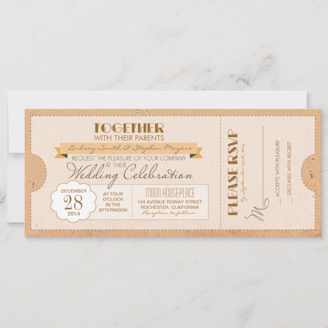 vintage wedding ticket invitation (Front)