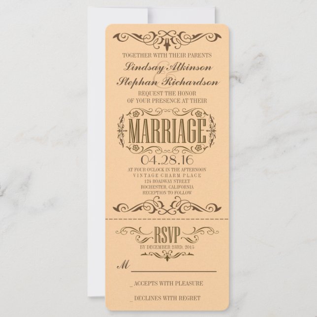 Vintage Wedding Ticket Invitation (Front)