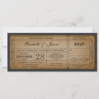 Vintage Wedding Ticket  Invitation with RSVP