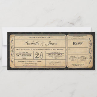 Vintage Wedding Ticket  Invitation with RSVP 2.0