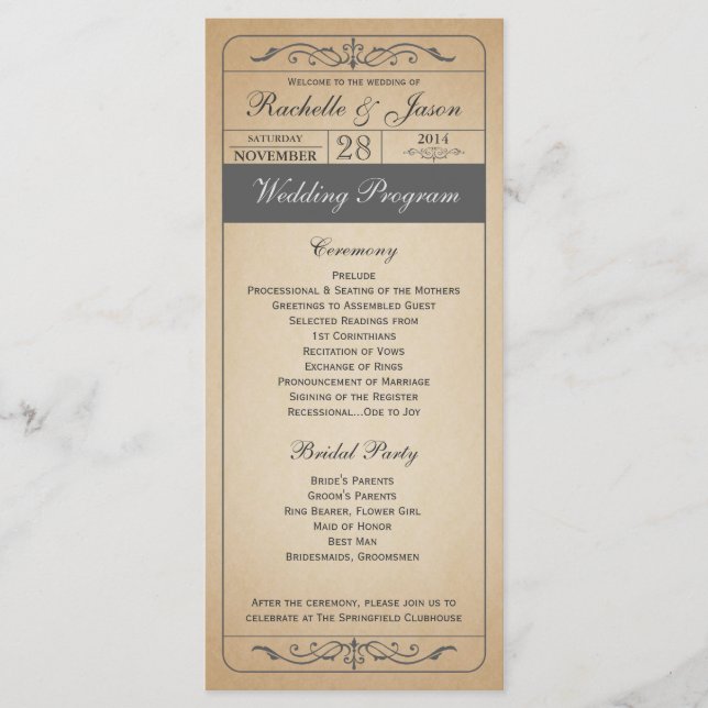 Vintage Wedding Ticket Program (Front)