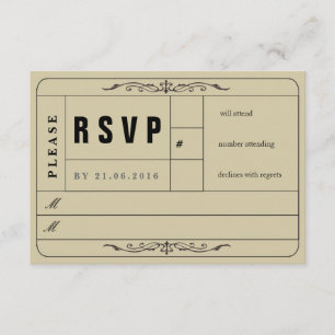 Vintage Wedding Ticket RSVP Card