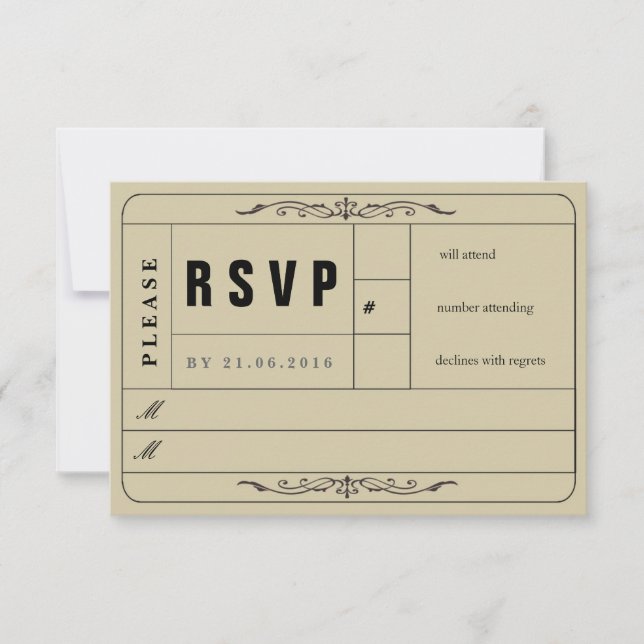 Vintage Wedding Ticket RSVP Card (Front)