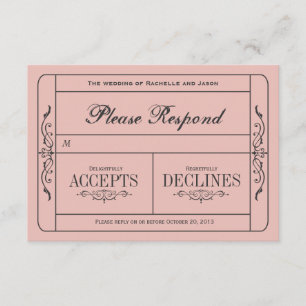 Vintage Wedding Ticket  RSVP Card