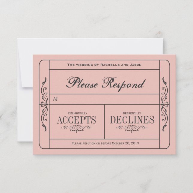 Vintage Wedding Ticket  RSVP Card (Front)