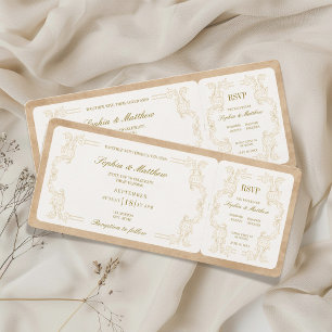 Vintage Wedding Ticket with RSVP Invitation