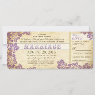 vintage wedding tickets with plum flourishes invitation