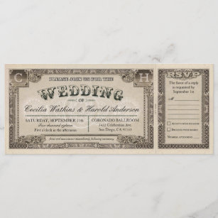 Vintage Wedding Tickets with RSVP Cards v.1