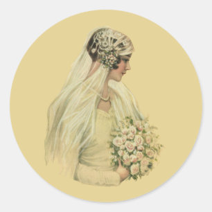Vintage Wedding, Victorian Bride Bridal Portrait Classic Round Sticker