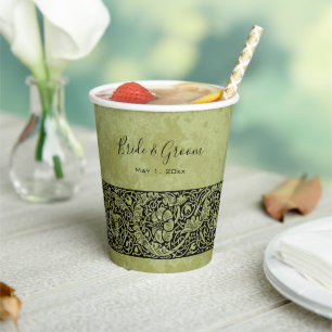 Vintage Wedding, Victorian Flower Floral Scroll Paper Cups