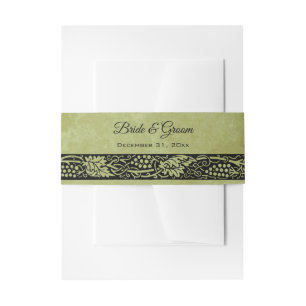 Vintage Wedding, Victorian Grape Vine Leaves Invitation Belly Band
