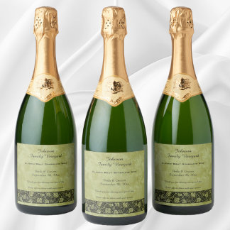 Vintage Wedding, Victorian Grape Vine Leaves Sparkling Wine Label