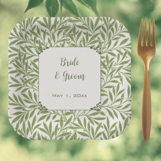 Vintage Wedding, Victorian Willow Leaves Pattern Paper Plate
